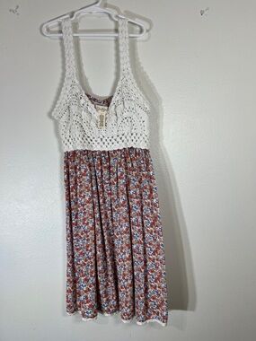 Jessica Simpson Cream Crochet Bodice Dress with Rust & Blue Floral Trim